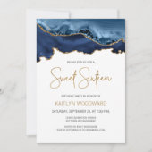 ネイビーブルー金ゴールドアゲートスウィート16バースデーパーティー 招待状 (正面)