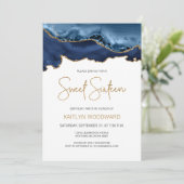 ネイビーブルー金ゴールドアゲートスウィート16バースデーパーティー 招待状 (スタンド正面)