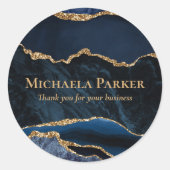 ネイビーブルー金ゴールドアゲートマーブルビジネスサンキュー ラウンドシール (正面)