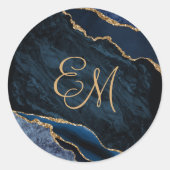 ネイビーブルー金ゴールドアゲートマーブルモノグラム結婚ズ ラウンドシール (正面)