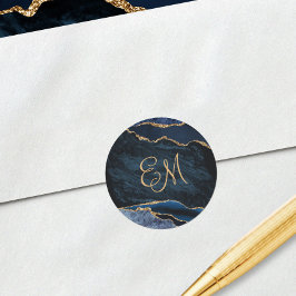 ネイビーブルー金ゴールドアゲートマーブルモノグラム結婚ズ ラウンドシール