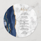 ネイビーブルー金ゴールドアゲートマーブルラウンドプレート結婚ズ メニュー (正面)