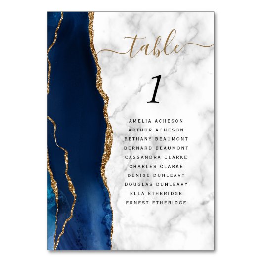 ネイビーブルー金ゴールドアゲートマーブル結婚ズ テーブルナンバー (裏面)