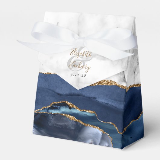 ネイビーブルー金ゴールドアゲートマーブル結婚ズ フェイバーボックス (正面サイド)