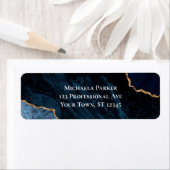 ネイビーブルー金ゴールドアゲートモダン差出人住所 ラベル (インサイチュ)