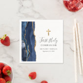 ネイビーブルー金ゴールドアゲート第一聖餐式 スタンダードカクテルナプキン (インサイチュ)