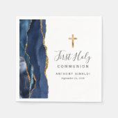 ネイビーブルー金ゴールドアゲート第一聖餐式 スタンダードカクテルナプキン (正面)