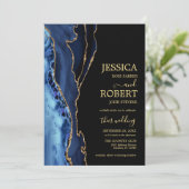 ネイビーブルー金ゴールドアゲート結婚式招待状 招待状 (スタンド正面)