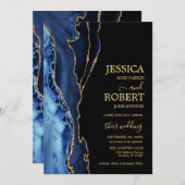 ネイビーブルー金ゴールドアゲート結婚式招待状 招待状 (正面/裏面)