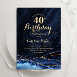 ネイビーブルー金ゴールドアゲート40歳の誕生日 招待状<br><div class="desc">ネイビーブルーと金ゴールドは40歳の誕生日パーティの招待状。モダン青いエレガント水の色の王室のagate大理石のデザインの背景とフェイクグリッターの金ゴールドとタイポグラフィのスクリプトフォントを搭載した。トレンディー招待状カードは女性スタイリッシュの日のお祝いに最適。印刷されたZazzle招待状または即時ダウンロードのデジタル印刷可能なテンプレート。</div>