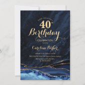 ネイビーブルー金ゴールドアゲート40歳の誕生日 招待状 (正面)