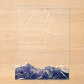 ネイビーブルー金ゴールドアゲート40th40誕生日パーティー アクリル招待状 (正面)