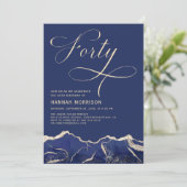 ネイビーブルー金ゴールドアゲート40th40誕生日パーティー 招待状 (スタンド正面)