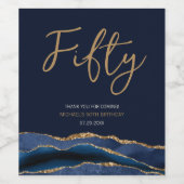 ネイビーブルー金ゴールドアゲート50誕生日ワインラベル ワインラベル (シングルラベル)