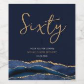 ネイビーブルー金ゴールドアゲート60th誕生日ワインラベル ワインラベル (シングルラベル)