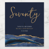 ネイビーブルー金ゴールドアゲート70誕生日ワインラベル ワインラベル (シングルラベル)