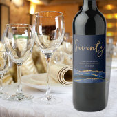 ネイビーブルー金ゴールドアゲート70誕生日ワインラベル ワインラベル