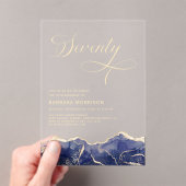 ネイビーブルー金ゴールドアゲート70th70誕生日パーティー アクリル招待状 (インサイチュ (ポータブル))