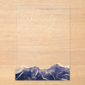 ネイビーブルー金ゴールドアゲート70th70誕生日パーティー アクリル招待状 (正面)