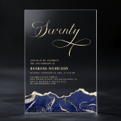 ネイビーブルー金ゴールドアゲート70th70誕生日パーティー アクリル招待状