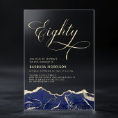 ネイビーブルー金ゴールドアゲート80th80誕生日パーティー アクリル招待状