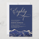 ネイビーブルー金ゴールドアゲート80th80誕生日パーティー 招待状 (正面)