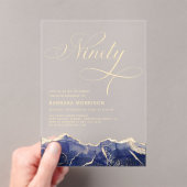 ネイビーブルー金ゴールドアゲート90th90誕生日パーティー アクリル招待状 (インサイチュ (ポータブル))