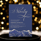 ネイビーブルー金ゴールドアゲート90th90誕生日パーティー 招待状