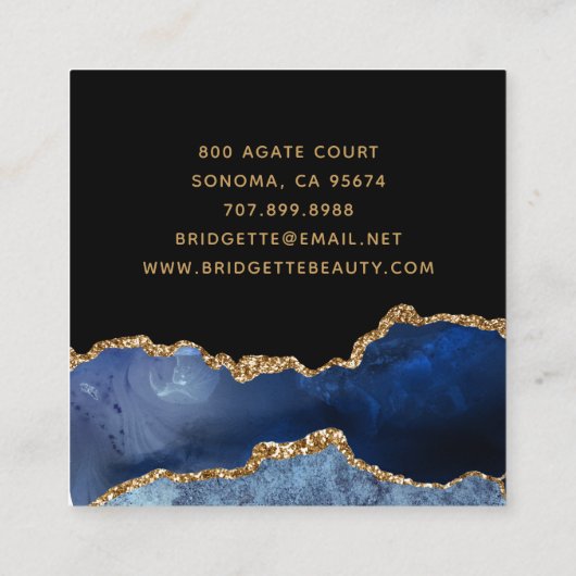 ネイビーブルー金ゴールドアゲードメイクアップアーティストモノグラム スクエア名刺 (裏面)
