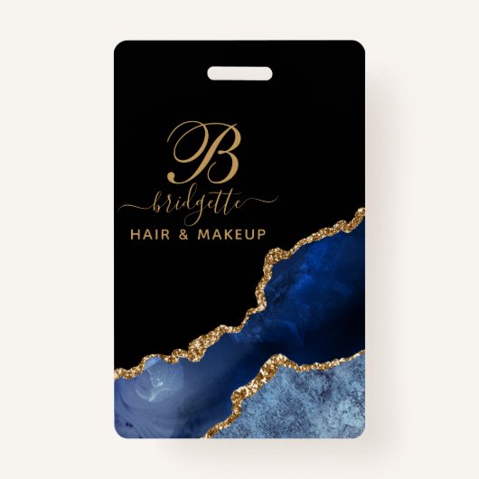 ネイビーブルー金ゴールドアゲードメイクアップアーティストモノグラム バッジ (裏面)