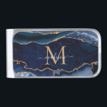 ネイビーブルー金ゴールドアゲードモノグラモダンム シルバー マネークリップ<br><div class="desc">Glam Navy モダン Blue金ゴールドグリッタースパークルアゲートゲードジェムストンエレガントモノグラムフェミニンスクリプト名のマネークリップ</div>
