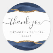 ネイビーブルー金ゴールドアゲ結婚ートありがとう ラウンドシール (正面)