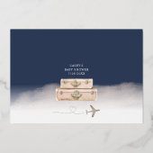 ネイビーブルー金ゴールドアドベンチャー男の赤ちゃんシャワー 箔招待状 (裏面)