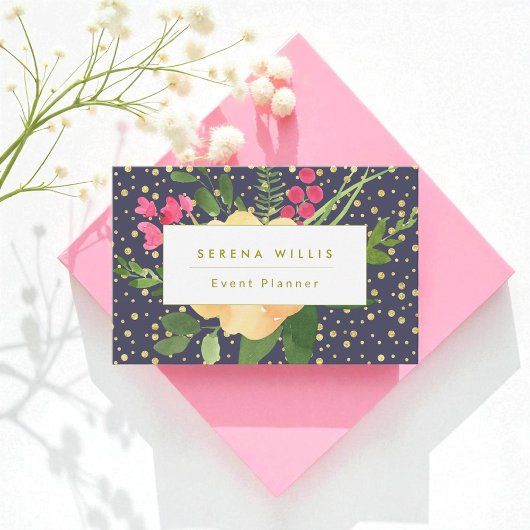 ネイビーブルー金ゴールドイエローイベントプランナー名刺 名刺