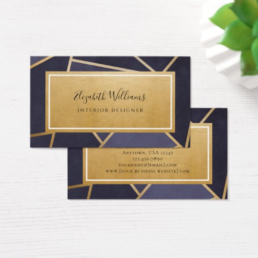 ネイビーブルー金ゴールドインテリアデザイナー名刺 (デスク)