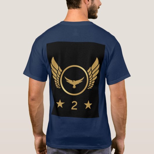 ネイビーブルー金ゴールドイーグルイメージNo 2プリント大人XL Tシャツ (裏面)