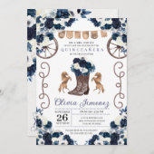 ネイビーブルー金ゴールドウエスタンチャラブーツキンセアニラ 招待状 (正面/裏面)