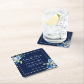 ネイビーブルー金ゴールドエレガントフローラ保存日 スクエアペーパーコースター (インサイチュ)