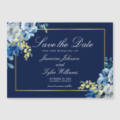 ネイビーブルー金ゴールドエレガントフローラ冬の日付を保存 マグネット招待状 (正面)