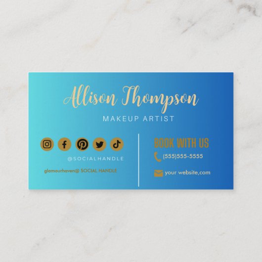 ネイビーブルー金ゴールドエレガントメイクアップアーティスト 名刺 (裏面)