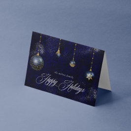 ネイビーブルー金ゴールドオーナメントハッピーホリデーズグリーティング カード