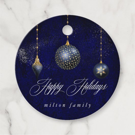 ネイビーブルー金ゴールドオーナメントホリデイ フェイバータグ (正面)