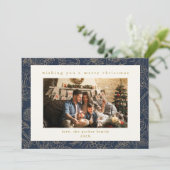 ネイビーブルー金ゴールドカスタムフォトクリスマスホリデーカード シーズンカード (スタンド正面)