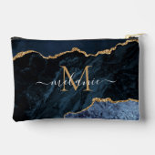 ネイビーブルー金ゴールドカスタム大理石の文字と名前 アクセサリーポーチ (裏面)