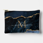 ネイビーブルー金ゴールドカスタム大理石の文字と名前 アクセサリーポーチ (正面)