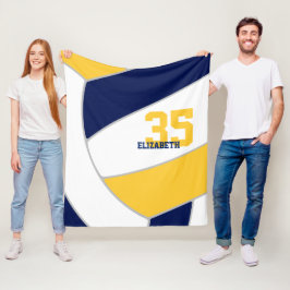 ネイビーブルー金ゴールドガールズボーイズ銀色バレーボール フリースブランケット