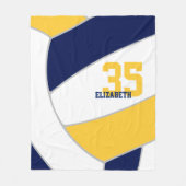 ネイビーブルー金ゴールドガールズボーイズ銀色バレーボール フリースブランケット (正面)