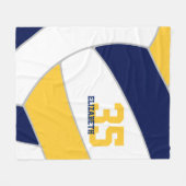 ネイビーブルー金ゴールドガールズボーイズ銀色バレーボール フリースブランケット (正面(横))