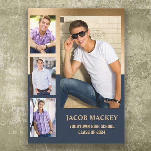 ネイビーブルー金ゴールドクラス2024高校写真 案内状