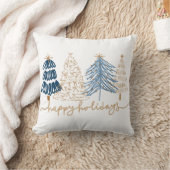 ネイビーブルー金ゴールドクリスマスツリー クッション (ブランケット)
